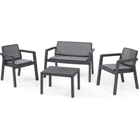 Salottino da Esterno Keter Emily Lounge 4PZ in Resina con Cuscini Grafite - K247063 (1/5)