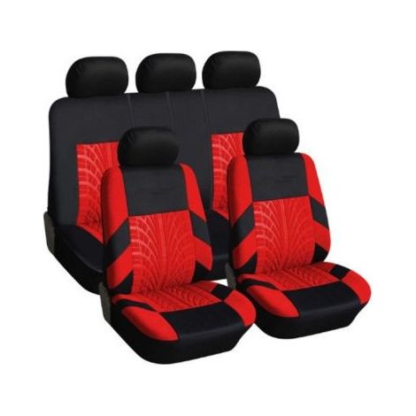 Universelle Autopolsterung, Autositzbezüge, Komplettset, 9-teilig, schwarz mit rot