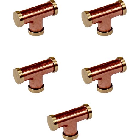 Lot de 5 Boutons de meuble en T cuivre et 3 embouts laiton "Industriel" - Arcanaute (1/5)