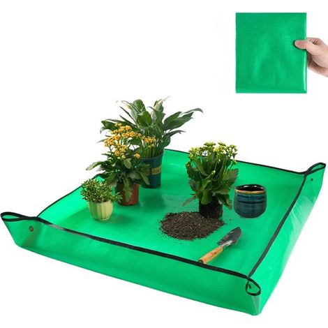 Tapis de rempotage en 2 pièces - Tapis de rempotage pour plantes - Tapis de rempotage imperméable - 100 cm x 100 cm - Coins étanches - Tapis de jardin portable - Facile à nettoyer - Pliable - Idéal po (1/5)