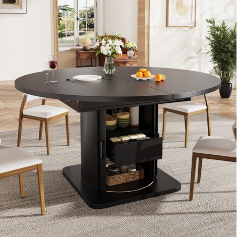 Tavolo da pranzo estensibile 118-158x118x76 cm nero in MDF con spazio contenitore (1/5)