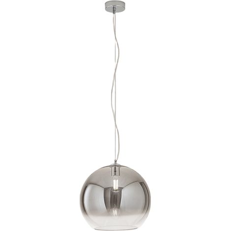 Suspension En Verre Soufflé Fumé Dégradé, Structure En Métal Et Aluminium Chrome Poli, Douille E27, Diamètre 35 Cm - Perenz, Design Élégant. (1/2)