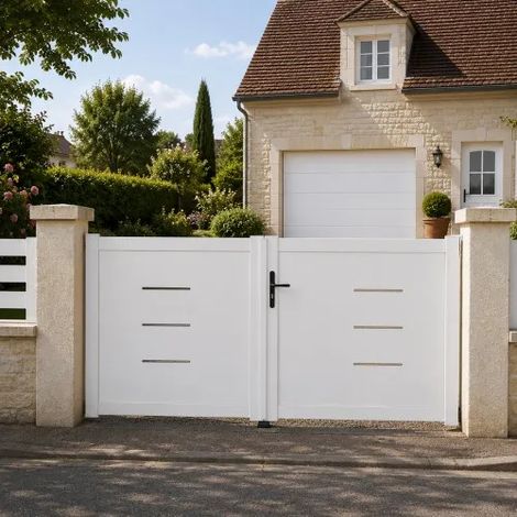 Portail battant manuel PVC blanc structure renforcée H 160 x L 250 cm BRIANCON