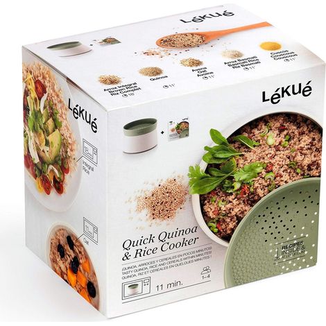Lékué - Contenitore per preparare Quinoa, riso e cereali in pochi minuti, colore: Verde (1/4)