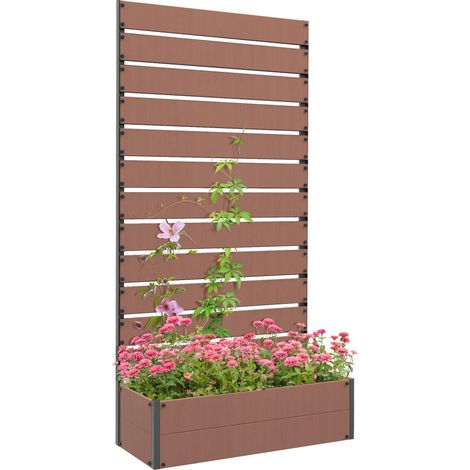Pot de fleurs surélevé avec support intégré pour plantes grimpantes. Il offre une capacité de 64 litres et est fabriqué en composite bois-plastique-aluminium, alliant durabilité et esthétique pour ... (1/5)