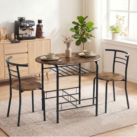 Essgruppe 80x52x76 cm, Tisch mit 2 Stühlen, Untertischregal, MDF und Metall, rustikalbraune Holzoptik (1/5)