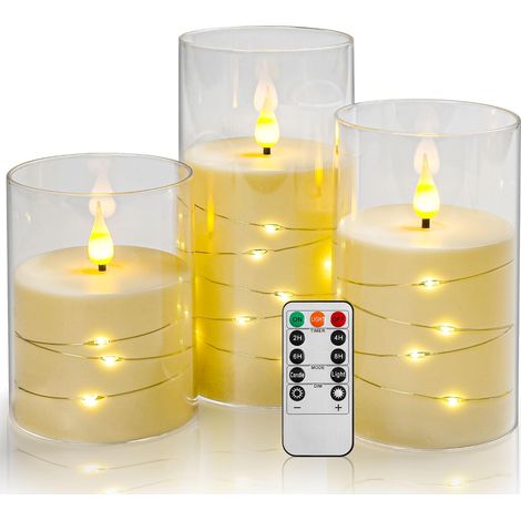Candele a LED, avorio, candele a batteria con lucine integrate, 3 candele senza fiamma, funzione timer 24 ore (batterie non incluse) (1/5)