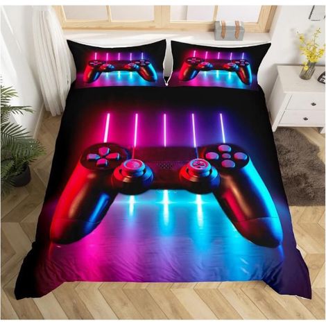1 Parure de lit 220x240cm Microfibre Housse de couette Gamer Design manette Jeu vidéo Chambre adolescent (1/3)