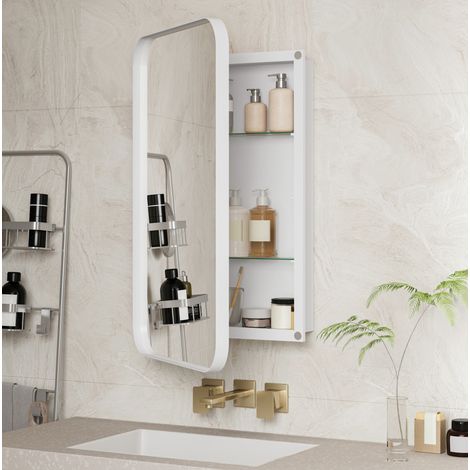 Armario baño con espejo empotrable metal blanco OKMYHOME (1/5)