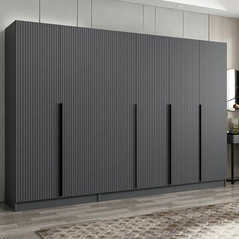 Dressing 6 portes grises rainurées 3 penderies BYRON
