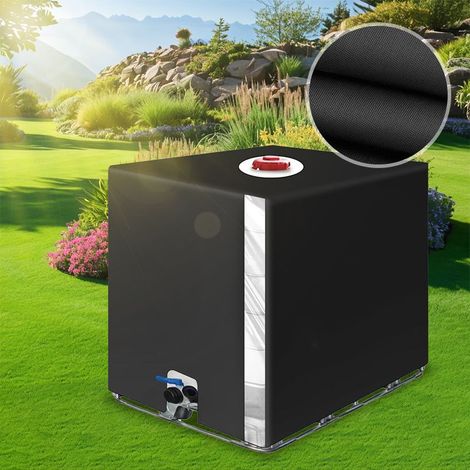 Bache pour Cuve 1000L IBC, Bache de Reservoir d'eau, Anti-UV Anti-Poussière Recuperateur d Eau de Pluie Bouchon, Bâche de Protection Container Cuve IBC Réservoir, 116 x 100 x 120 cm, Noir (1/5)