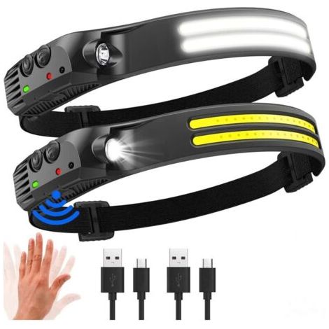 Lampe Frontale LED Ultra Puissante,2000 Lumens Éclairage 230° Torche Frontale Rechargeable USB Capteur De Mouvement,Étanche IPX5 , 2 Pièces (1/4)