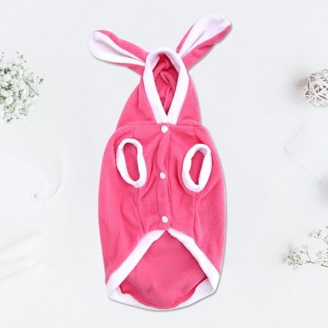 Sweat à capuche chaud et mignon en tissu avec un adorable lapin pour animaux de compagnie, idéal pour l'hiver et l'automne, pour chiens et chats (rose, taille S) (1/5)