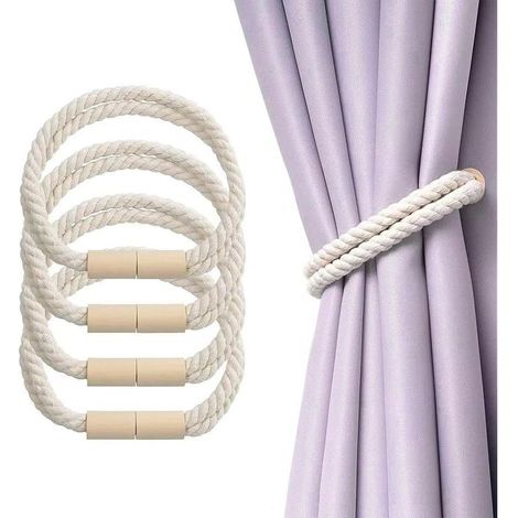 4 Pièces Attache Rideau, Magnétique Embrasse pour Rideaux, 50 cm Beige Embrasse Rideau, Coton Lin Pince Rideau, pour Salon, Cuisine, Chambre à Coucher (1/5)