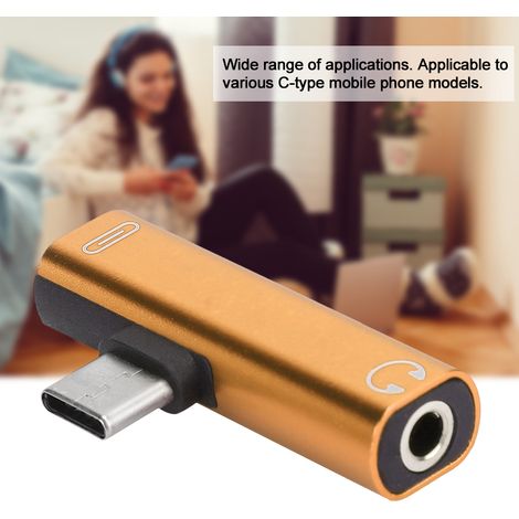 2 Pièces Câble Audio Type-C vers 3.5mm avec Chargeur, Adaptateur Double Jack pour Casque (Doré) (1/5)