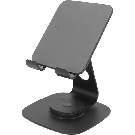 Support Tablette 360° Pliable en Aluminium Noir, Rotatif Réglable pour Téléphone et Tablette sur Bureau (1/5)