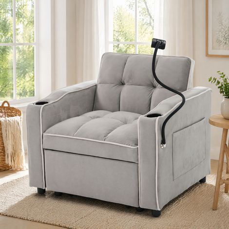 Schlafsessel 3-in-1 ausziehbar mit Getränkehalter grau OKMYHOME (1/5)