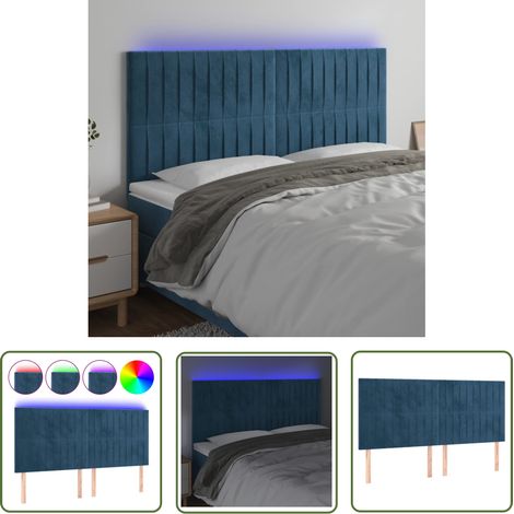 The Living Store Tête de lit à LED Bleu foncé 200x5x118/128 cm Velours - Tête De Lit Led - Tête De Lit Velours - Tête De Lit Moderne - Éclairage Led - Têtière De Lit (1/5)