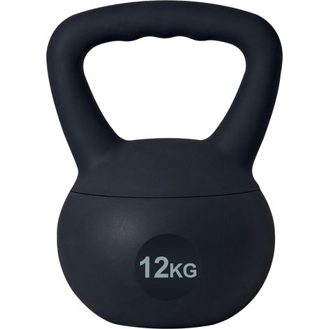 Soges – Kettlebell en PVC souple rempli de sable de fer – Poignée large antidérapante – Entraînement musculation et fitness – Noir