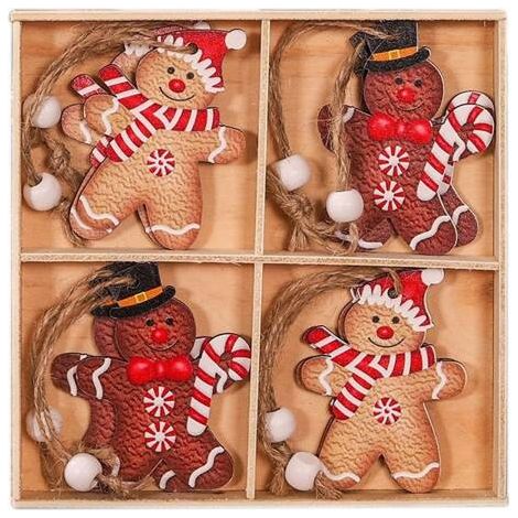 Adornos navideños de madera ECARLA, 12 unidades, diseño de pan de jengibre BSN46 (1/5)