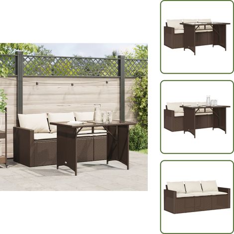 The Living Store Ensemble à manger de jardin avec coussins 2 pcs marron rotin - Salon De Jardin - Ensemble Salon De Jardin - Mobilier De Jardin - Table De Jardin - Chaise De Jardin