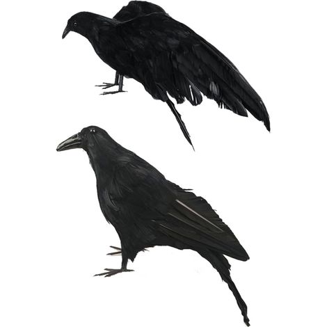 Paquet de 2 corbeaux réalistes, faux oiseaux noirs à plumes pour décorations de vacances (1/5)