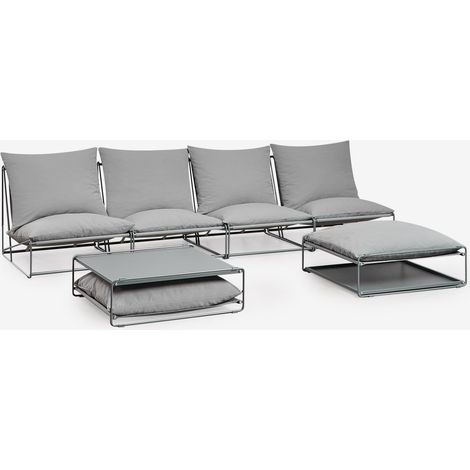 Ensemble de jardin avec canapé modulaire 4 pièces, table d'appoint et pouf convertible Amaro SKLUM Gris (1/5)
