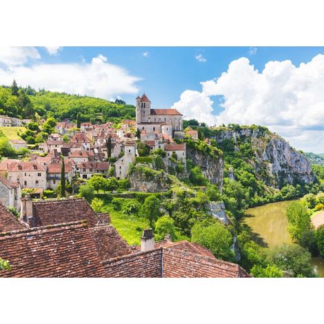 Tableau sur toile Saint-Cirq-Lapopie village 100x140 cm - Impression sur Toile Murale Décorative - Image imprimée en HD sur Toile - Toile sur Châssis en Bois FSC - Fabriqué en France (1/5)