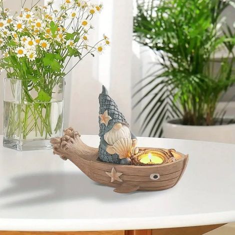 Support Pour Bougie Tealight - Décor Nain Marin En Résine - Pour Table Bureau Jardin Terrasse Piscine - Lot De 1 (1/5)