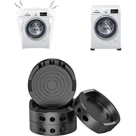 Lot de 4 amortisseurs antivibrations pour lave-linge et sèche-linge, pieds en caoutchouc épais et antidérapants, empilables, noir (1/5)