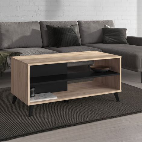 Couchtisch Priola, mit Füßen, 2 Fächer, rechteckig, 101,5x50x47h cm, Eiche Braun (1/5)