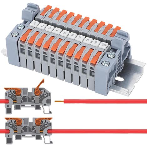 10 Pièces Bornier Rail Din 0,5-2,5mm² Bornier Electrique Bornier Terre Gris Connecteur Electrique Rapide électriques avec Rail DIN pour Projets de Bricolage CâBlage Rapide Enfichable (1/5)