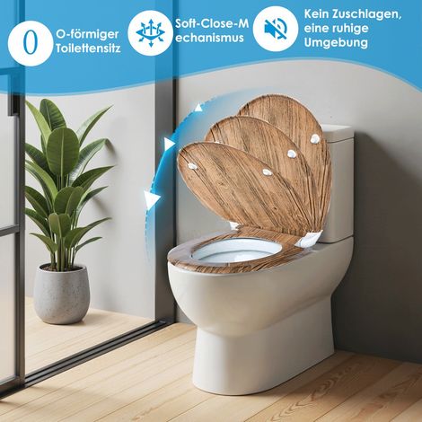 HomSeat WC-Sitz, Deckel mit Absenkautomatik, Schnellverschlussmechanismus, leicht zu reinigen, einfache Montage von oben, Sitz aus Duroplast (O-förmig)