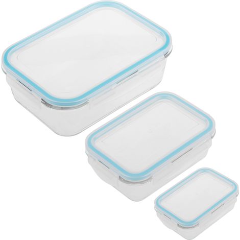 PrimeMatik - Kit 3 contenitori per alimenti rettangolari ermetici in vetro da 330, 800 e 1730ml