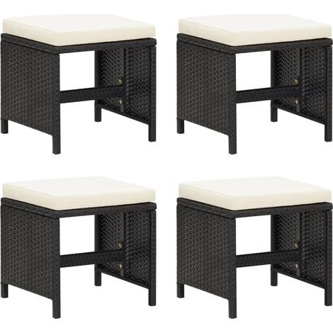 vidaXL Tabourets de jardin lot de 4 avec coussins Résine tressée Noir (1/5)