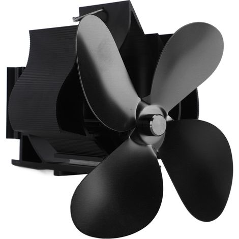 Ventilateur mural pour cheminée, 4 pales, alimenté par la chaleur, pour poêle à bois et foyer à bûches, noir (1/5)