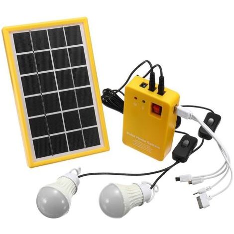 Kit Chargeur Solaire 6V 3W + 3 LED Ampoules + USB Chargeur Panneau d'alimentation