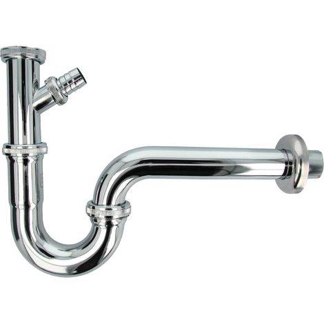 tecuro Röhrensiphon mit Geräteanschluss für Waschbecken 1 1/4 Zoll - Edelstahl/Messing verchromt