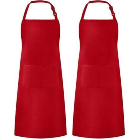 Set di 2 grembiuli regolabili e resistenti all'acqua con 2 tasche per barbecue, fantasia, per uomo e donna, colore rosso