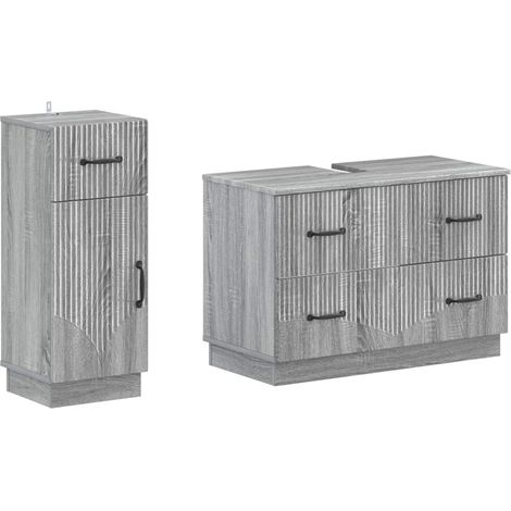2-teiliges Badezimmer Schrank Set HOORN Sonoma-Grau vidaXL (1/5)