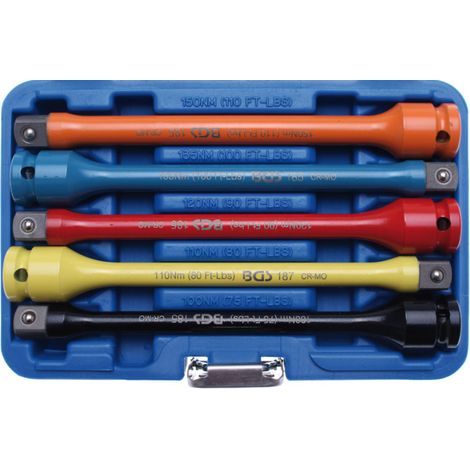 Set di 5 prolunghe di torsione per chiave a choc con limitatore di coppia