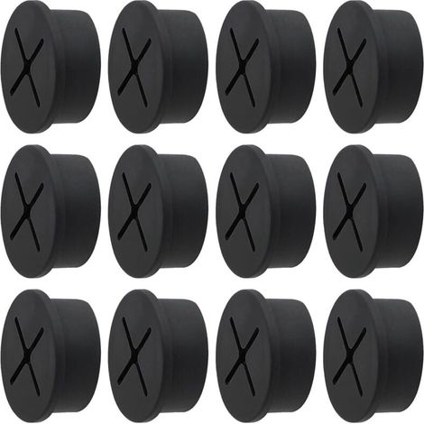 Passe-câbles de bureau, manchons en caoutchouc souple et silicone de 25 mm pour bureaux, tables et autres meubles, noir (lot de 12) (1/4)