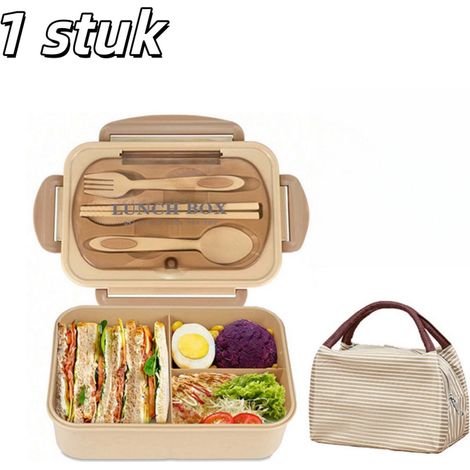 Boîte Bento étanche à 3 compartiments sans BPA compatible micro ondes avec sac de rangement pour école travail voyage et pique nique couleur kaki (1/5)