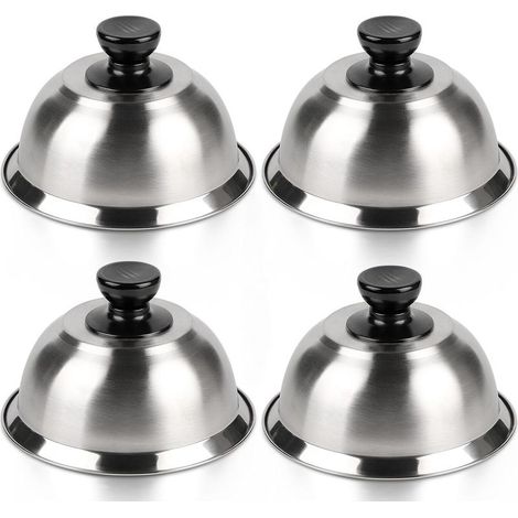 4X Cloche pour Hamburger INOX 16 7cm, Cloche Chauffante pour Fondre Le Fromage, Cloche de Cuisson Burger avec, Cloche à Chaleur pour Steak (1/5)