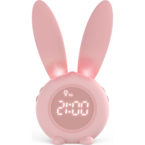 Réveil Matin à Induction en Forme de Lapin Mignon, Intelligent Réglage Automatique Lumière de Respiration, Affichage Temps/Date/Température, Contrôle Vocal ou Tremblement (1/5)
