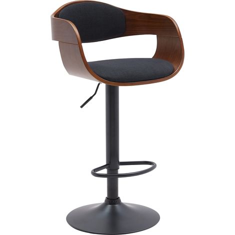 Sgabello da bar x1 design scandinavo in tessuto nero e struttura in legno di noce gambe in metallo nero 100005038