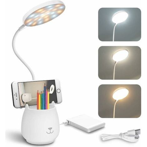 Lampada da scrivania a LED con portapenne e supporto per telefono, senza fili, controllo touch, luce regolabile e flessibile, batteria ricaricabile tramite USB, adatta per camera da letto, ufficio, ca (1/5)
