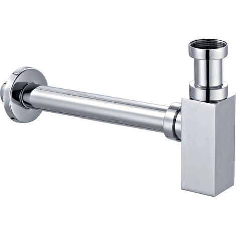 Schläfer 3939650 Sifone Quadrato per Lavabo 1 1/4 in Ottone Cromato, Sifone Design d'Arredo Design Minimalista Tubo Scarico regolabile Ø 32 mm Lunghezza 300 mm Universale Bagno Moderno