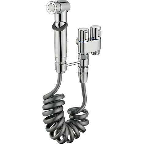 Kit de rociador de bidé para inodoro, kit de bidé para bidé G1/2 con manguera de resorte y soporte de pared para inodoro, WC, baño, cocina (plateado) (1/5)