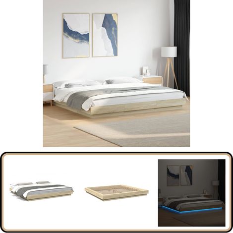 Bettgestell mit LED Sonoma-Eiche 180x200cm Holzwerkstoff - Bettstellengestell - Holzbettfundament - LED-Bettgestell - Doppelbett - Schlafzimmer Dekoration (1/5)